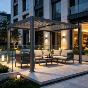 Electric Adjustable Louver Aluminum Pergola White Weatherproof Pavilion for Nordic Backyard Garden