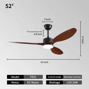 Electric LED Ceiling Fan with Remote Control, BLDC Motor, Reversible, Dimmable, 6-Speed, Indoor/Outdoor