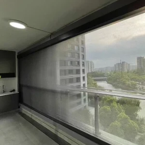 Electric Motorized Windproof Outdoor Zip Track Roller Blind with Sunscreen Fabric for Pavilions