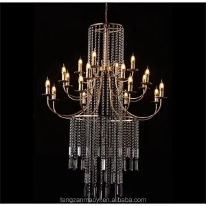Elegant Modern LED Crystal Acrylic Bead Hanging Chandelier Large Wedding Event Ceiling Decor IP44 Touch
