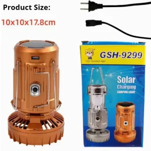 Emergency Camping Lantern with Fan, Solar and USB Rechargeable, Waterproof, for Power Outages