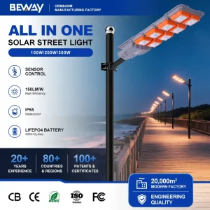 Energy-saving Garden Column Lamp Multiple Control Methods 100 200 300 Watt All in One LED Solar Street Light