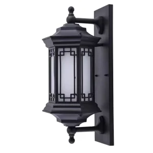 European Outdoor LED Lantern Black with Polycarbonate Diffuser Long Strip Waterproof IP65 Six-Sided Die Cast Aluminum Wall Light