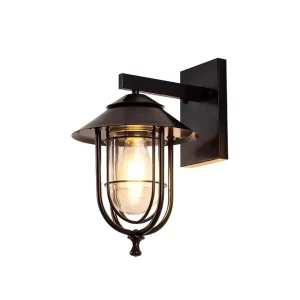 European Retro Birdcage Shape Wall Sconce Modern Black Steel&Glass Outdoor Waterproof Wall Lights for Door Balconies