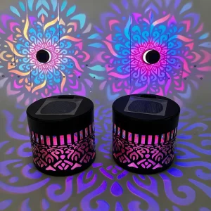 European Retro Wrought Iron Hollow Mandala Design IP65 Waterproof Garden Landscape Decorative Solar Wall Light