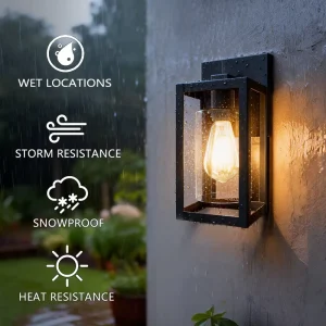 Exterior Wall Lighting Fixture E26 E27 Dual Fit Universal Voltage Wet Location Anti Yellowing Tempered Glass for Villa Yard