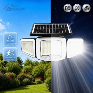 FCC, CE, ROHS 3 Head Solar Motion Sensor Wall Light IP65 2000mAh 1000LM LED Outdoor Flood Security High Brightness Rechargeable