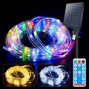 Factory 8 Functions Waterproof LED Light Solar Panel Outdoor Garden Decor String Rope LED Decor Lights with Remote Control