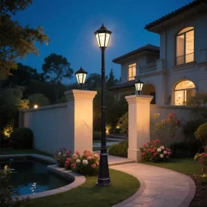 Factory Custom Classic European Outdoor Aluminum LED Garden Light Pole IP65 Waterproof For Villa Community Resort Project