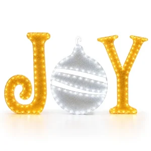 Factory Direct 2D LED JOY Christmas Motif Light with Silver Ornament Window Wall Decor Outdoor Holiday IP68
