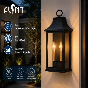 Factory Direct IP44 Durable Iron Metal ETL Waterproof Outdoor Decorative Modern LED Wall Lamp for Entryway Garden Patio House