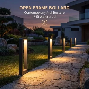 Factory Direct Open Frame Bollard Light IP65 Concealed LED Rectangular Design Matte Black Outdoor Garden Path Column Lamp