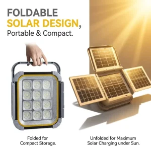Factory Direct Sale Foldable Solar Portable Work Light LED IP65 Waterproof Rechargeable Handheld Lamp for Camping Outdoor