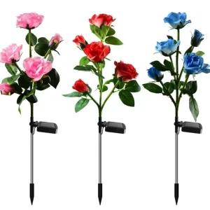 Factory Direct Sales 5Led Rose Lights Outdoor Decorative Pathway Lawn Garden 5 Heads Flowers Solar Rose Flower Light Waterproof