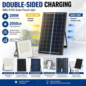 Factory High Quality 200w Solar LED Flood Light IP67 ABS Material Garden Use Remote Control Curved Design