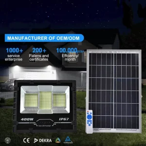 Factory OEM 1000W LED Solar Flood Light IP66 Waterproof Die Cast Aluminum LiFePO4 Outdoor Lighting for Yard Parking Lot Square