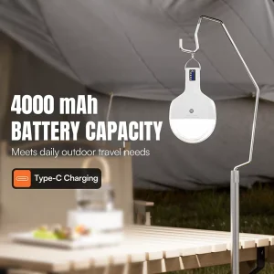 Factory Supply White PP 4000mAh 38W Type C Handheld Hook Hanging Four Power Display SOS Strobe Rechargeable Home Emergency Light