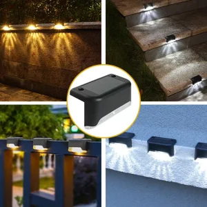 Fence Lights Outdoor Waterproof LED Deck Lights for Stairs Railing Yard Foot Lamp Solar Step Garden Landscape Lighting