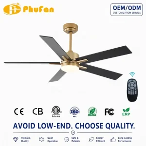 Five-Blade DC Motor Ceiling Fan with Electric Remote Control for Living Room or Bedroom