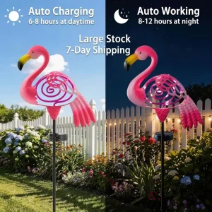 Flamingo Garden Solar LED Lights Outdoor Pink Metal Yard Decoration Waterproof Stake Pathway Patio Porch Lawn Ornament Sensor