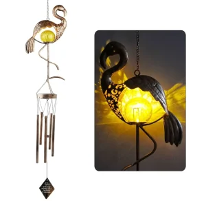 Flamingo Wind Chimes, Solar Lights Outdoor Hanging Decor, Waterproof Solar Lights, Color Changing LED Lights