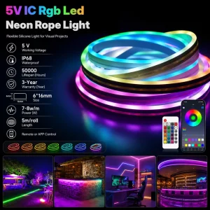 Flexible LED Rope Light Strip 30led/m 5v IP68 Waterproof App Control Remote Outdoor Lighting for Home Wall Decor