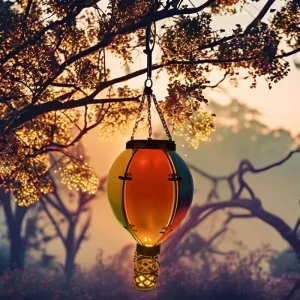 Flickering Flame Hot Balloon Hanging Lantern Design Solar Patio Pathway LED Solar Garden Lantern Hot Air Balloon Light