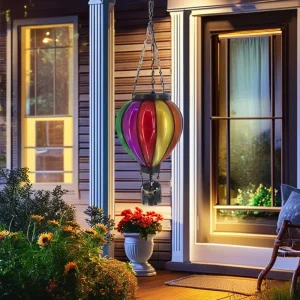 Flickering Flame Solar Outdoor LED Hanging Lantern Decorative Garden Hot Air Balloon Light