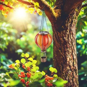 Flickering Rechargeable LED Hanging Lantern Garden Decoration Solar Hot Air Balloon Light