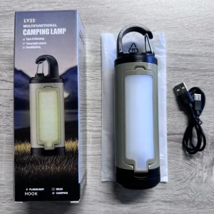 Foldable 3-Leaf LED Camping Lamp with Hook, Adjustable Color Temperature, and Dimming