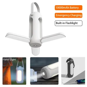 Foldable Portable Camping Lantern, Rechargeable LED Flashlight, 10000mAh Power Bank, Waterproof, Adjustable