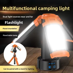 Foldable Tripod LED Camping Light with Telescopic Height Adjustment, 360-Degree Rotation, Rechargeable, Waterproof
