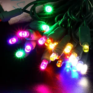 For Certified IP65 Outdoor Commercial Grade Multicolor Wide Angle LED Christmas Lights Green Wire 5mm Holiday Mini String Light