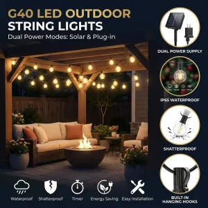 G40 LED Globe String Lights Waterproof Outdoor Patio Garden Decorative Lights for Backyard Wedding Party Christmas Decor
