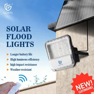 GCOTS 80W IP65 Aluminum Solar LED Flood Light 70×150 Beam Angle 6000K Daylight Remote Control Waterproof for Garden Outdoor