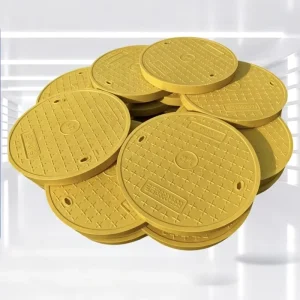 GRP Fiberglass Manhole Cover With Frame Yellow Warning FRP Manhole Cover for Gas Water Supply Underground Pipeline