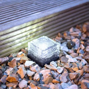 Garden In ground Frosted Glass Ice Cube Solar Path Light 4 LED Bigger Solar Brick Light for Garden Courtyard Lawn Pathway Patio