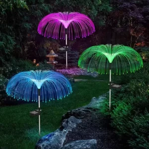 Garden Solar LED Lights Outdoor Decorations Rechargeable Jellyfish Flower Design IP55 Rated Stainless Steel 360 Beam Angle