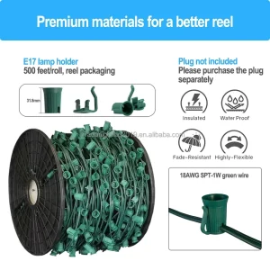 Green Wire Decoration holiday lighting sockets outdoor c9 christmas lighting accessories o-ring tuff clip c9 flex clips for e17