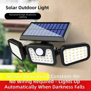 HESHI 3 Heads Adjustable IP65 LED Solar Motion Sensor Lights 180 Wide Angle Outdoor Security Wall Lamp for Garden