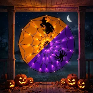 Halloween LED Spider Web String Lights Battery Operated with Plush Spiders Waterproof Outdoor Indoor Home Party Decoration