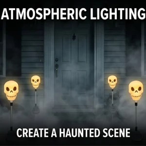 Halloween Solar LED Skull Lights, Outdoor Waterproof IP44, Warm White, Garden Courtyard Decoration