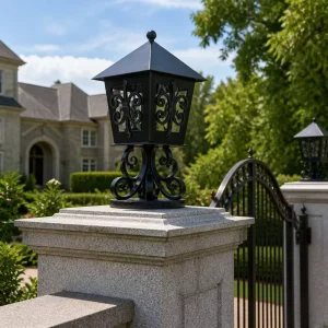 Hand-Forged Wrought Iron Pedestal Lamp Outdoor Manor Pillar Light Rust Protection for Villa Projects