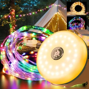 Hanging 32.8FT Lamp Lights Waterproof 4 In 1 Rechargeable Tent Lights String With 9 Modes Camping String Lights For Tent Garden
