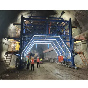 Heavy Duty Tracked Tunneling Gantry with Built In LED Work Lights and Self Propelled Crawler Chassis for Excavation Projects