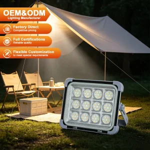 High Bright Outdoor 200W Red Blue Strobe ABS Glass Floodlight Portable Hand Held LED Solar Flood Light