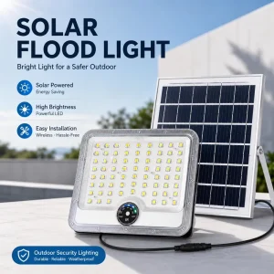 High Brightness Iron LED Outdoor Solar Flood Light with Real-time Power Indicator IP65 Waterproof for Garden Court