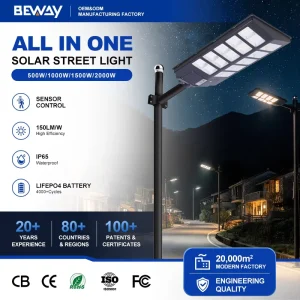 High Brightness LED Solar Street Lamps 500W 1000W 1500W 2000W Polycrystalline Silicon Black All in One