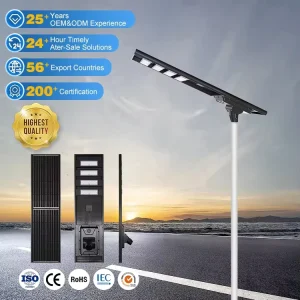 High Brightness Lithium Iron Phosphate Waterproof IP65 Streetlight Smart Outdoor All In One Solar Power LED Street Light