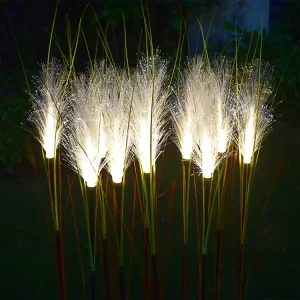 High Brightness Simulated Reed Grass Fiber Optic Solar LED Lawn Lights Light Sensor IP65 Warm White Light for Outdoor Garden
